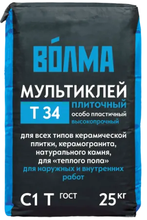 ВО́ЛМА-МУЛЬТИКЛЕЙ Т34 СМЕСЬ СУХАЯ ЦЕМЕНТНАЯ КЛЕЕВАЯ 25 КГ